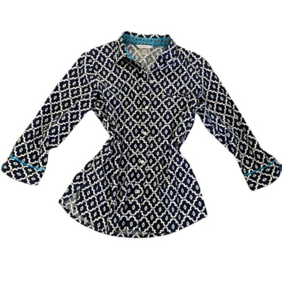 Allison Daley Women's Button Front Shirt Contrast Trim Sz 8 #3D - Picture 3 of 8